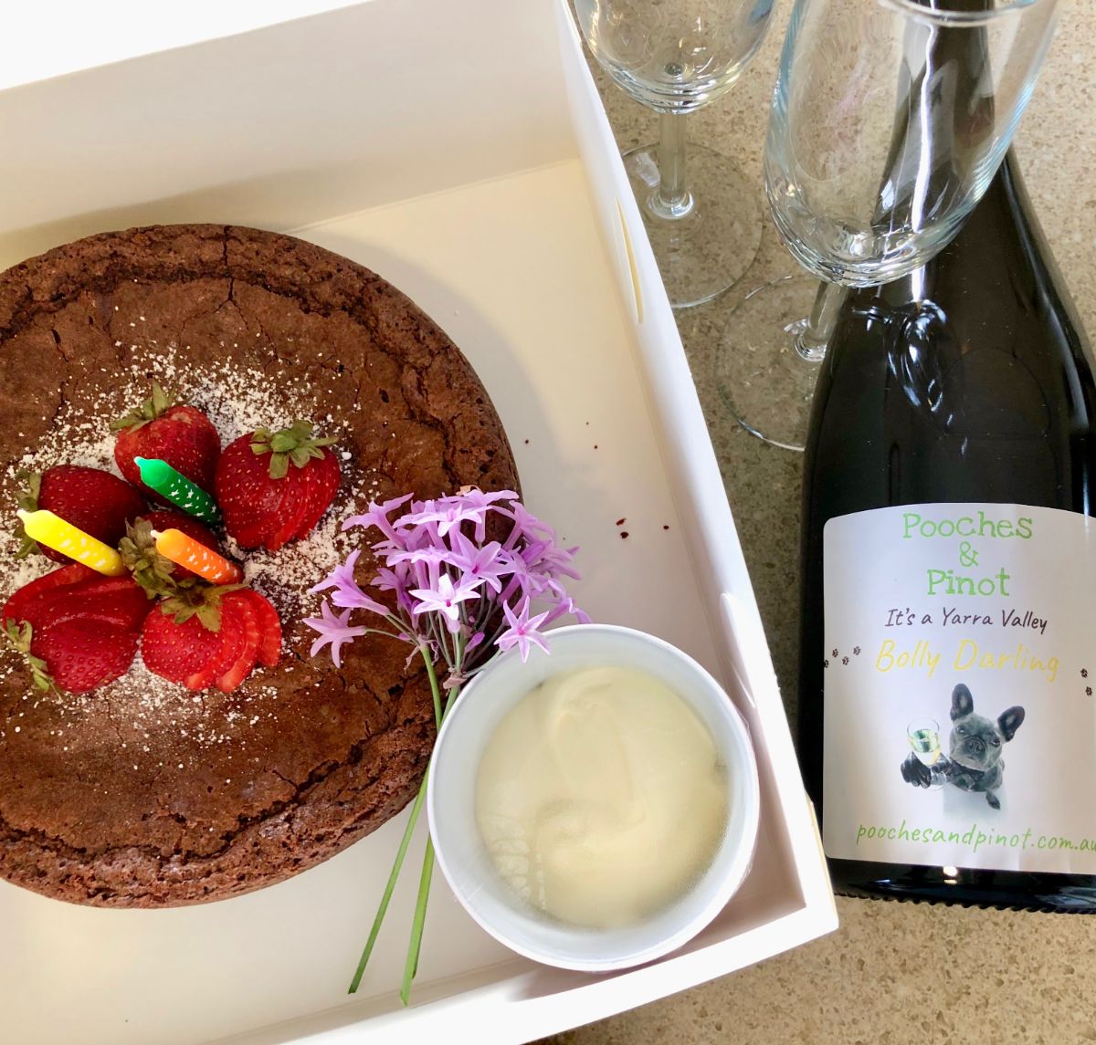 chef made cake on a pooches and pinot wine tour